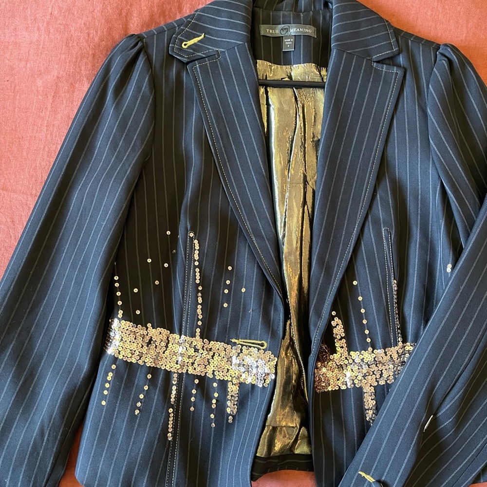 True Meaning Sequin and Pinstripe Blazer